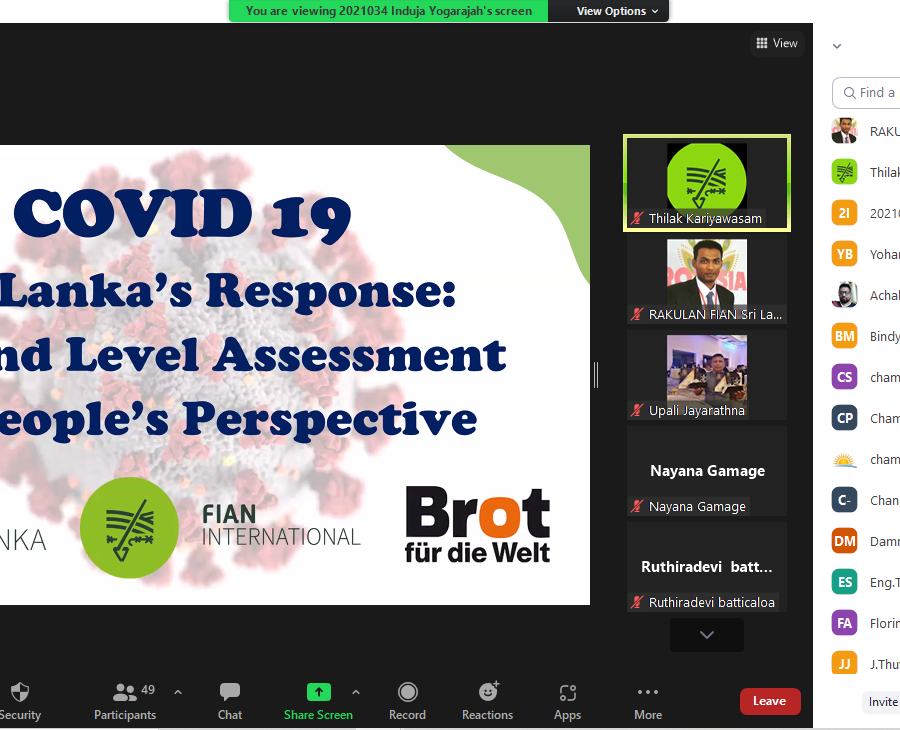 Launching of COVID- 19 Casework Report and FIAN Sri Lanka Website